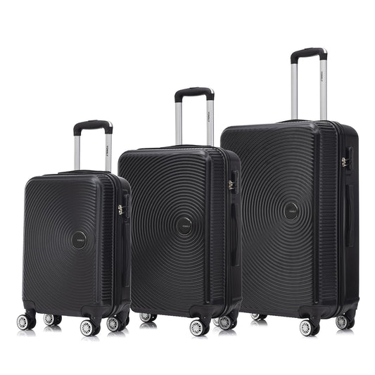 YONSLY® Reisekoffer Trolley Rollkoffer Handgepäck Set, Kofferset, Gepäckset, Koffer Suitcase, Hartschalenreisekoffer mit 4 Rollen 360°, Zahlenschloss, Weicher Gummigriff (3er Set, M,L&XL, Schwarz)