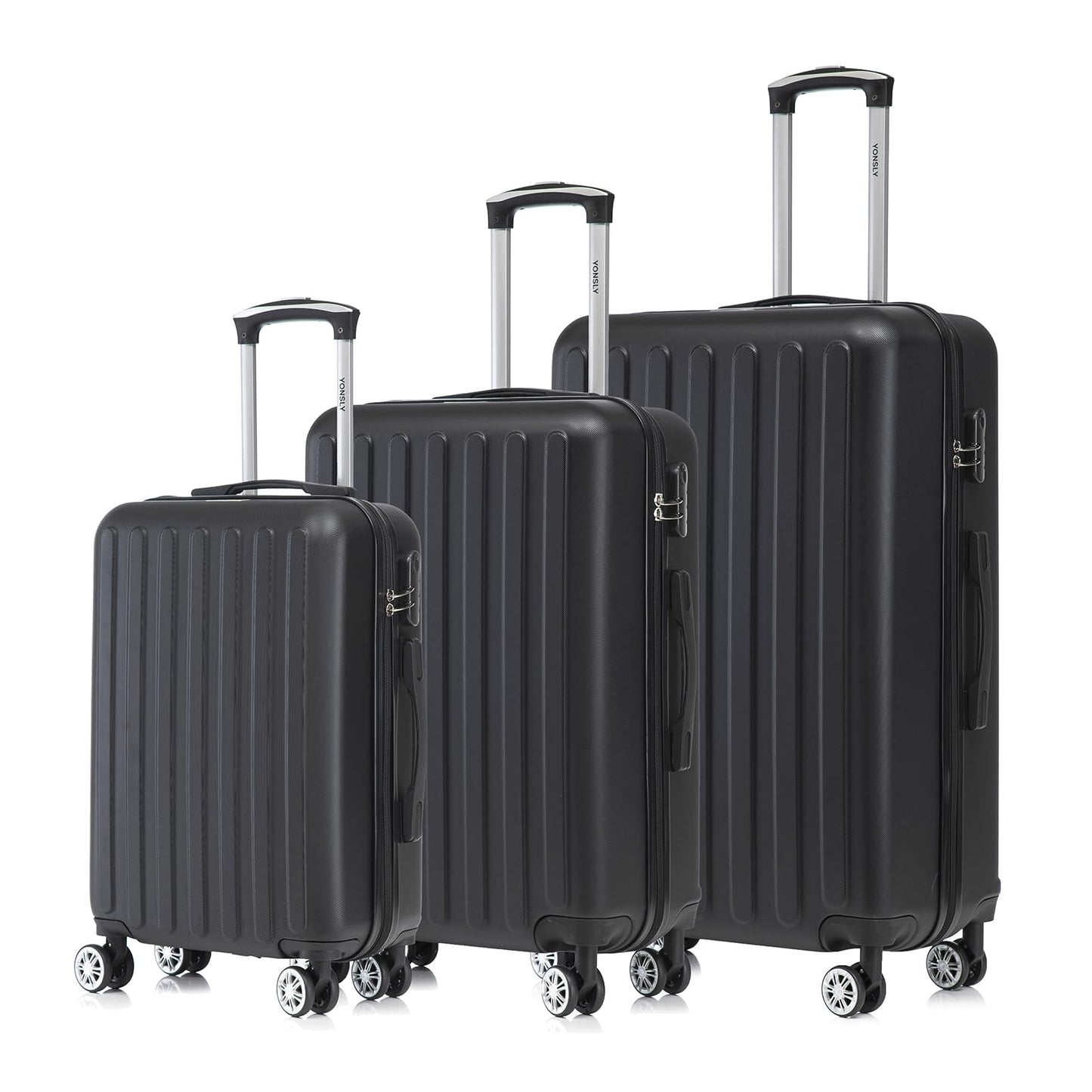 YONSLY® Koffer Suitcase, Trolley Reisekoffer Set, Rollkoffer Handgepäck, Kofferset, Gepäckset Hartschalenreisekoffer mit 4 Rollen 360°, Zahlenschloss, Weicher Gummigriff (3er Set, M,L&XL)