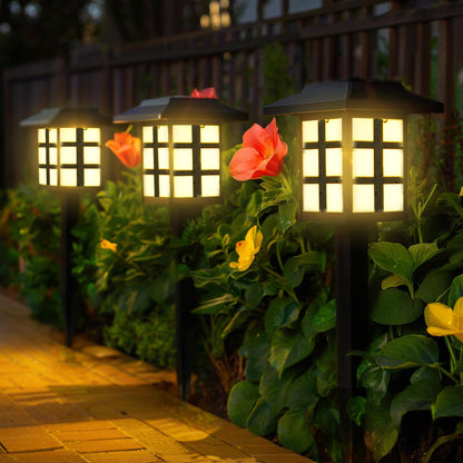 LQWELL® Solar Lights for Outdoor Garden, 8 Pieces Solar Garden Lights IP65 Waterproof, Retro Solar Lights, Warm White Decorative Pathway Lights, Vertical 37cm Height for Grass Patio Balcony Walkway