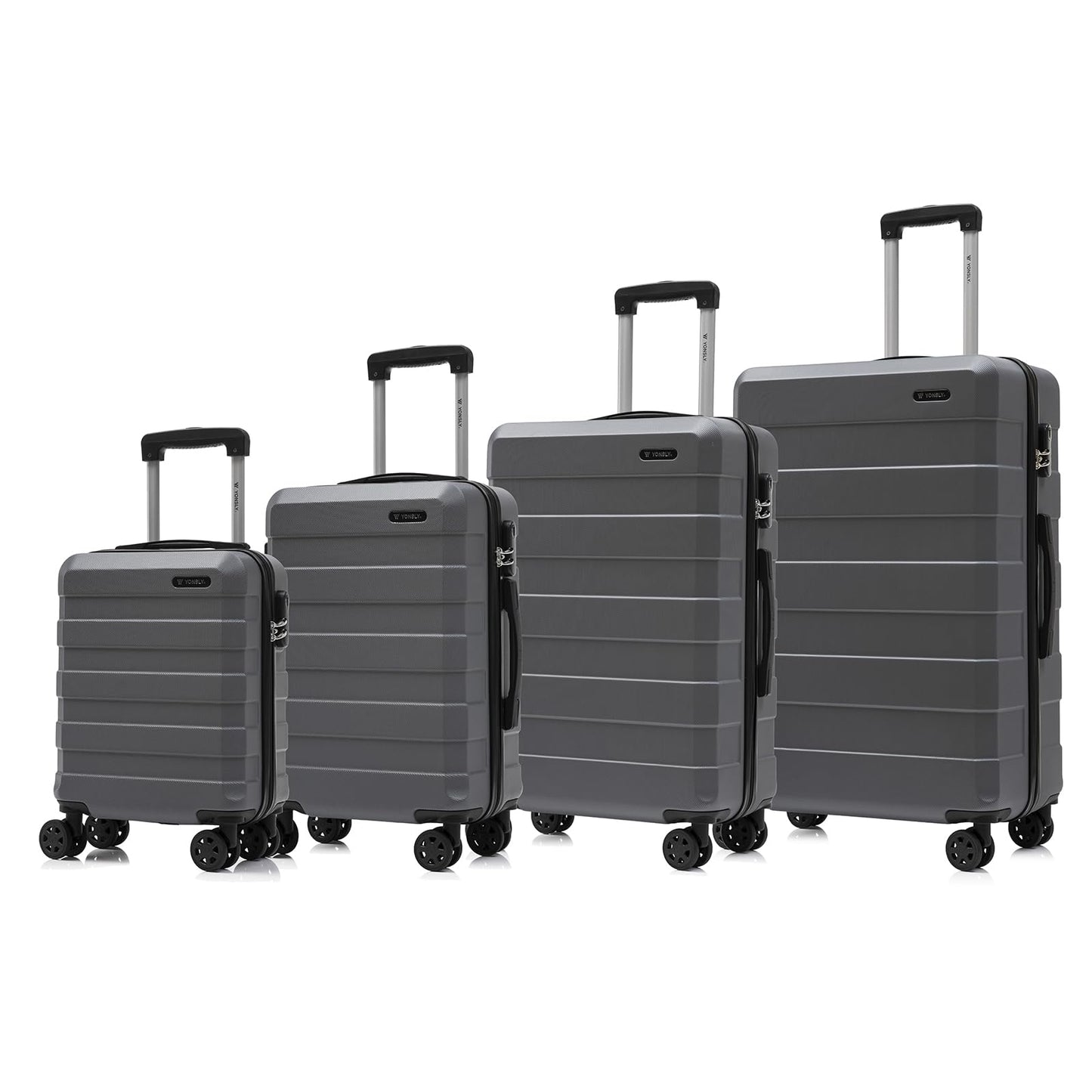 yonsly Trolley Reisekoffer Set, Rollkoffer Handgepäck, Kofferset, Gepäckset Travel Suitcase Hartschalenreisekoffer mit 4 Rollen 360°, Zahlenschloss, Weicher Gummigriff (4er Set, S,M,L&XL)