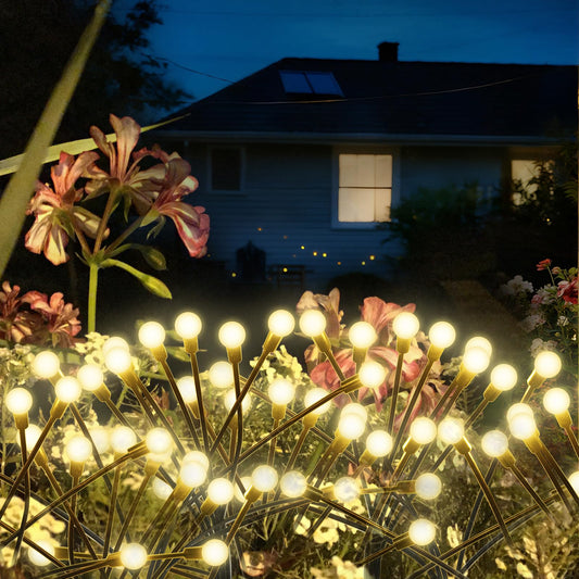 LQWELL Firefly Solarlampen für Außen Garten, 2 Stück 6 LED Glühwürmchen Solar Gartenleuchten, Wassserdicht Swinging Garten Lichter Warmweiß für Wegeleuchte Gras Terrasse Balkon Gehweg Deko