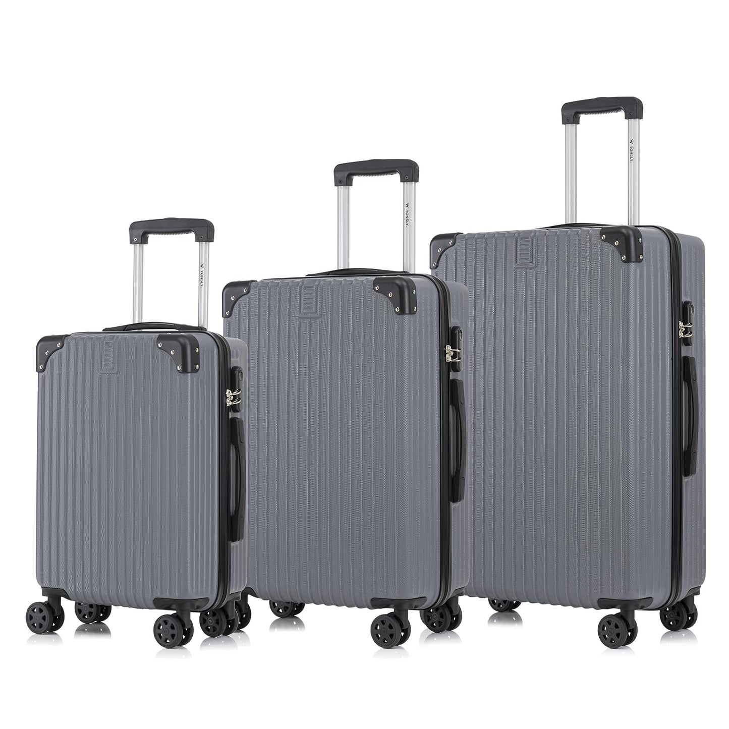 YONSLY® Trolley Luggage Set, Carry-on Suitcase, Luggage Set, Hard-shell Travel Suitcase with 4 360° Spinner Wheels, Combination Lock, Soft Rubber Handle (3-piece set, M, L & XL)