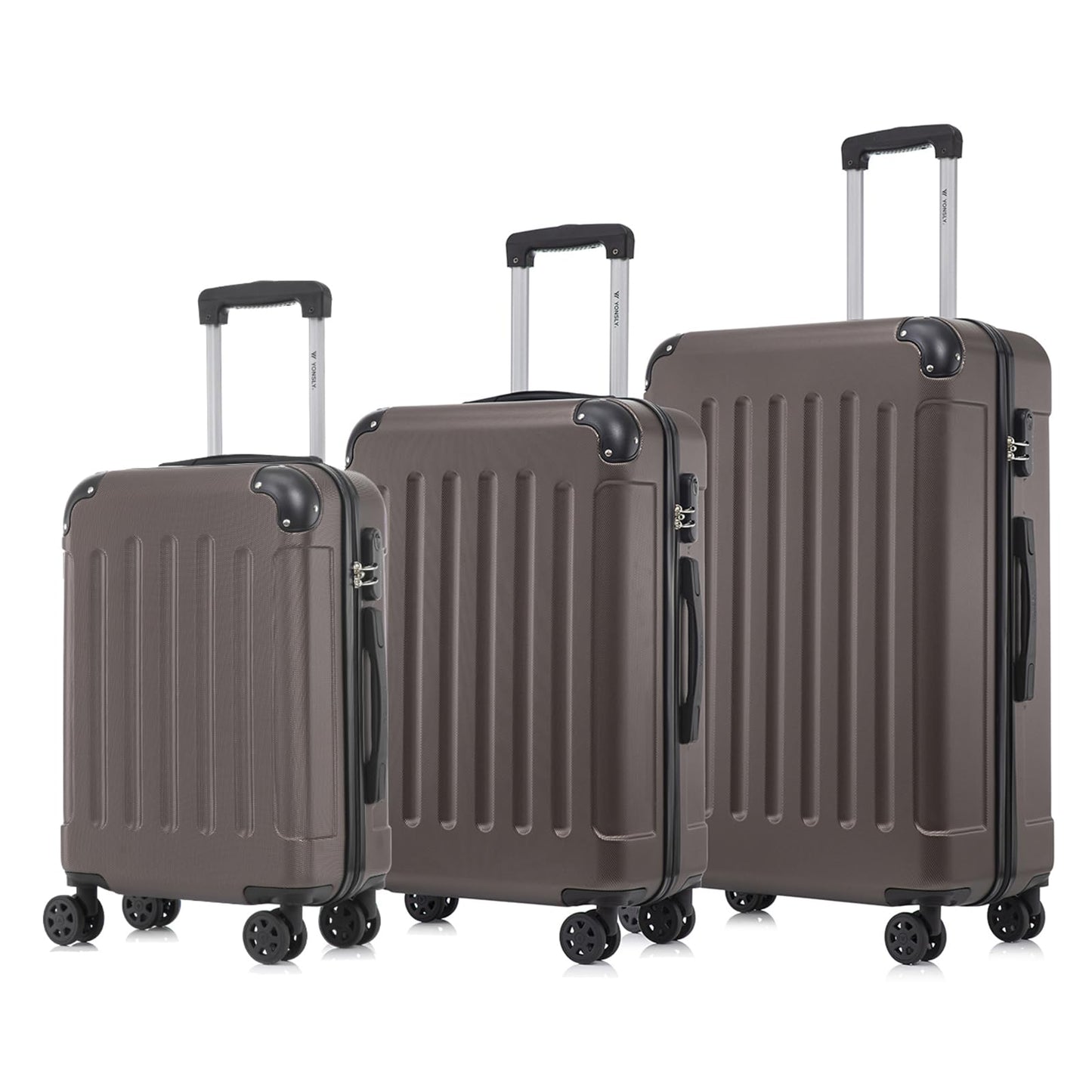 YONSLY® Suitcase Set, Trolley Travel Suitcase, Spinner Carry-on, Luggage Set with 4 360° Wheels, Hardshell Travel Suitcase, Combination Lock, Soft Rubber Handle (3 Piece Set, M,L&XL)