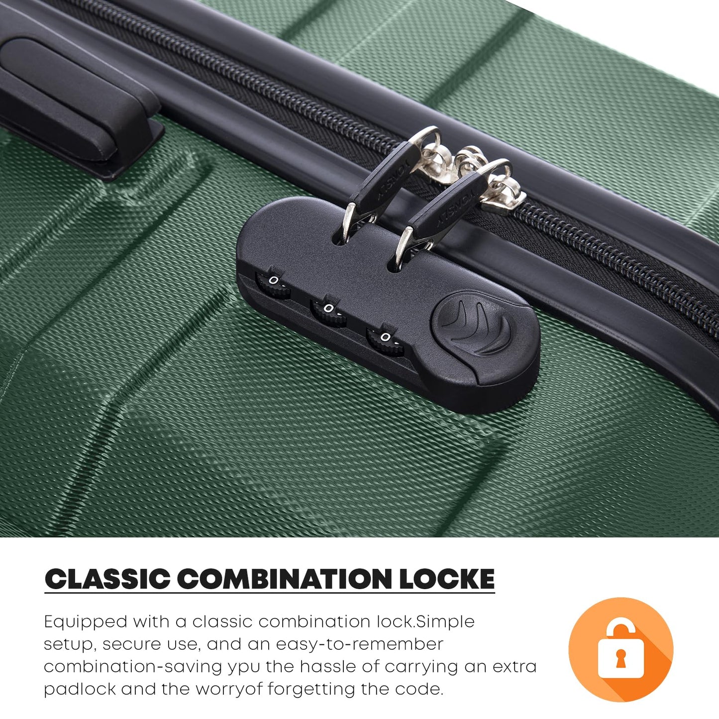 YONSLY® Travel Suitcase Trolley, Rolling Luggage Carry-on Set, Cabin Suitcase, Travel Suitcase with 4 360° Wheels, Combination Lock, Soft Rubber Handle, Hardside Travel Suitcase