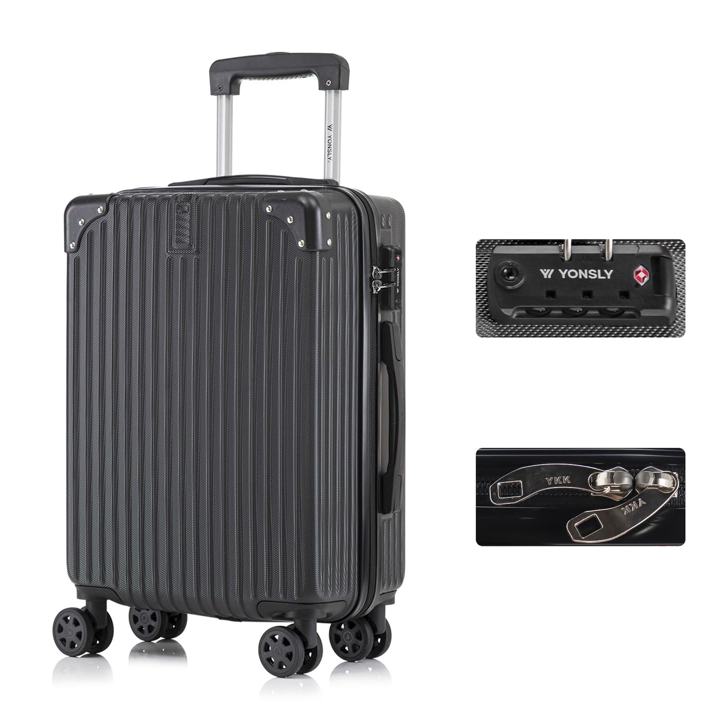 YONSLY® Premium Luggage TSA Lock, YKK Zipper Hardshell Suitcase Trolley Carry-On Luggage Spinner Suitcase 4 Wheels