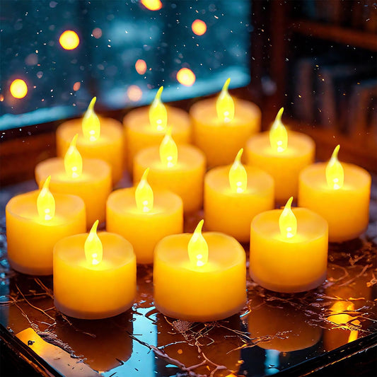 LQWELL® 12 Pcs Tealights, LED Candles Realistic Flickering Flame, Battery Operated Candle Lamp, Warm Yellow, Plastic, 3.2x3.6cm for Wedding, Party, Festival, Home Decoration