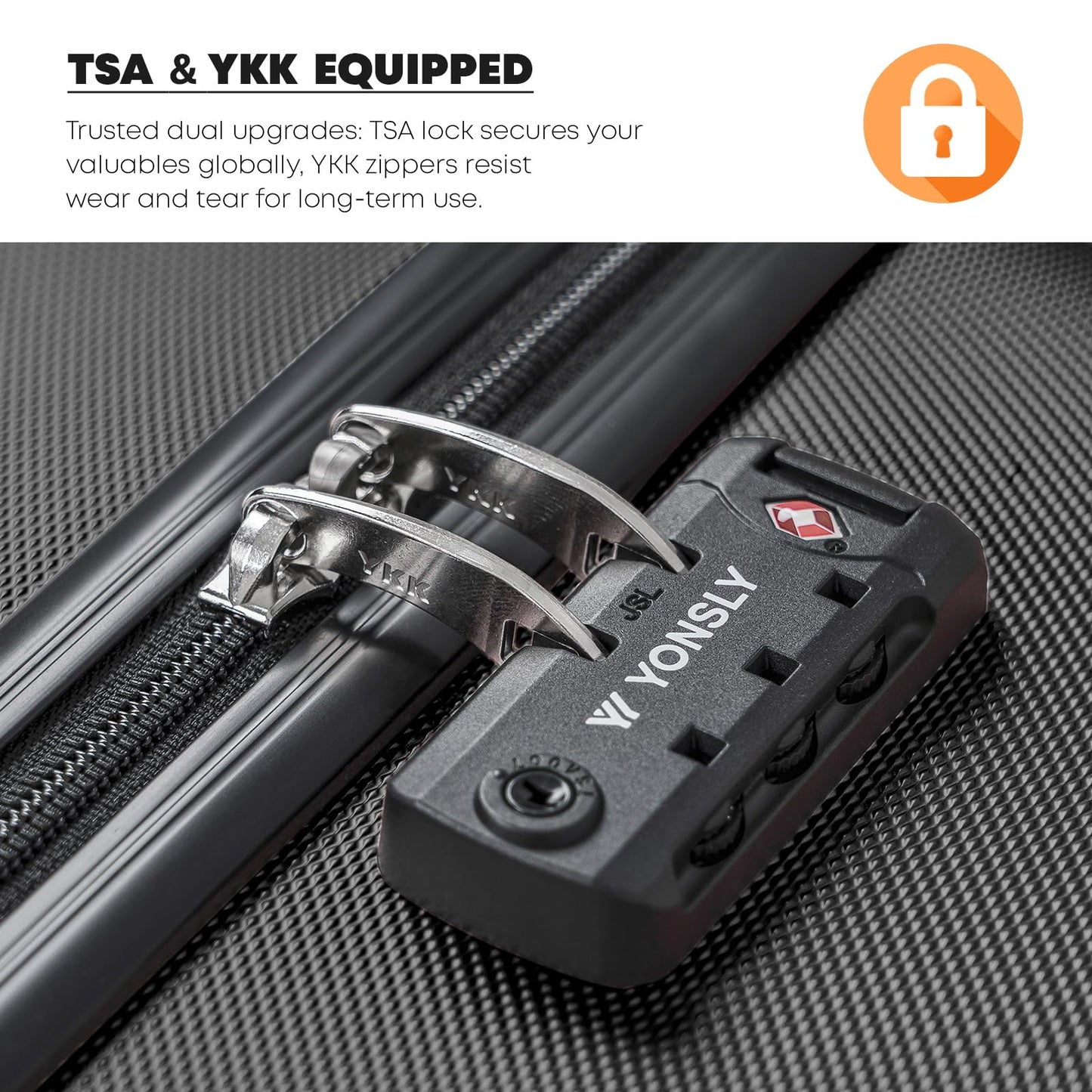 YONSLY® Premium Travel Suitcase TSA Lock, YKK Zipper Hard-Shell Suitcase Trolley Cabin Luggage Roller Suitcase Carry-on 4 Wheels
