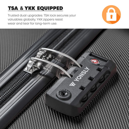 YONSLY® Premium Travel Suitcase TSA Lock, YKK Zipper Hard-Shell Suitcase Trolley Cabin Luggage Roller Suitcase Carry-on 4 Wheels