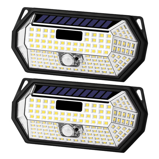 LQWELL® Solar Outdoor Lights with Motion Sensor, 300° LED Solar Lamps, Solar Wall Light, Super Bright Outdoor Light IP65 Waterproof, 3 Modes, 148 LED for Garden Terrace Garage (2 Pcs)