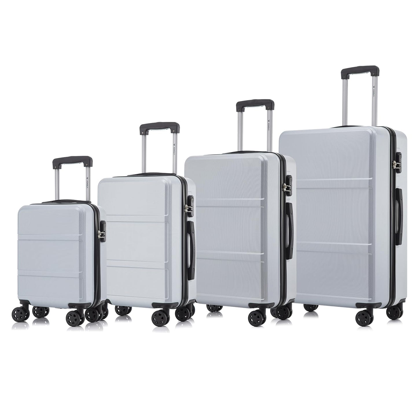 YONSLY® Trolley Travel Suitcase Set, Roller Suitcase Carry-on Luggage, Hard Shell Suitcase Set with 4 360° Wheels, Combination Lock, Soft Rubber Handle (4-Piece Set, S,M,L&XL)