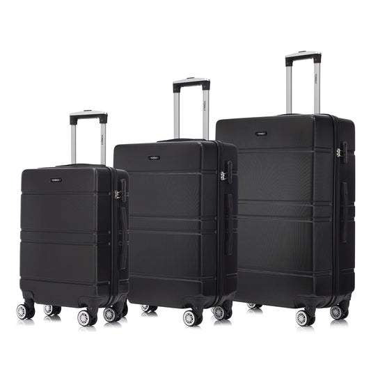 YONSLY® Trolley Reisekoffer Rollkoffer Handgepäck Set, Kofferset, Gepäckset, Koffer Suitcase, Hartschalenreisekoffer mit 4 Rollen 360°, Zahlenschloss, Weicher Gummigriff (3er Set, M,L&XL, Schwarz)