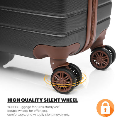 YONSLY® Travel Suitcase Trolley Rolling Luggage Carry-On Set, Luggage Set Hard-Shell Travel Suitcase with 4 360° Spinner Wheels, Combination Lock, Soft Rubber Handle (Set of 3, M, L & XL)