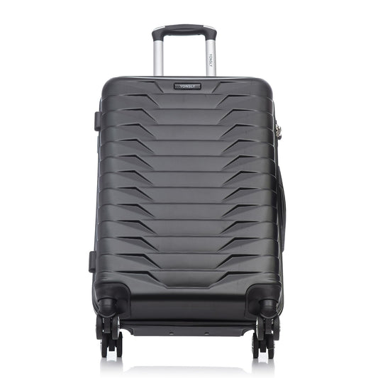 YONSLY® Reisekoffer Trolley Rollkoffer Handgepäck Travel Set, Kofferset, Gepäckset, Koffer Suitcase Hartschalenreisekoffer mit 4 Rollen 360°, Zahlenschloss, Weicher Gummigriff (3er Set,M,L&XL,Schwarz)