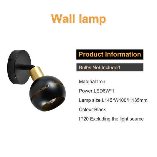LQWELL® Wall Light Matte Black Metal, LED Indoor Wall Lamp Wall Spot in Retro Industrial Style, for Bedroom Living Room Studio Bar Counter Hotel Stairway Hallway Cellar