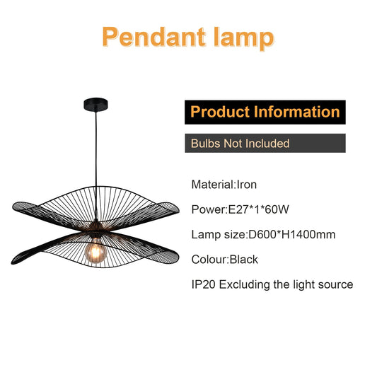 LQWELL® LED Pendellampe Schwarz Hut Linie, Retro Hängelampe Hängeleuchte E27 Vertigo Lampe Höhenverstellbare Kronleuchter für Wohnzimmer Schlafzimmer Esszimmer Cafés Studio Bartheke Dekor