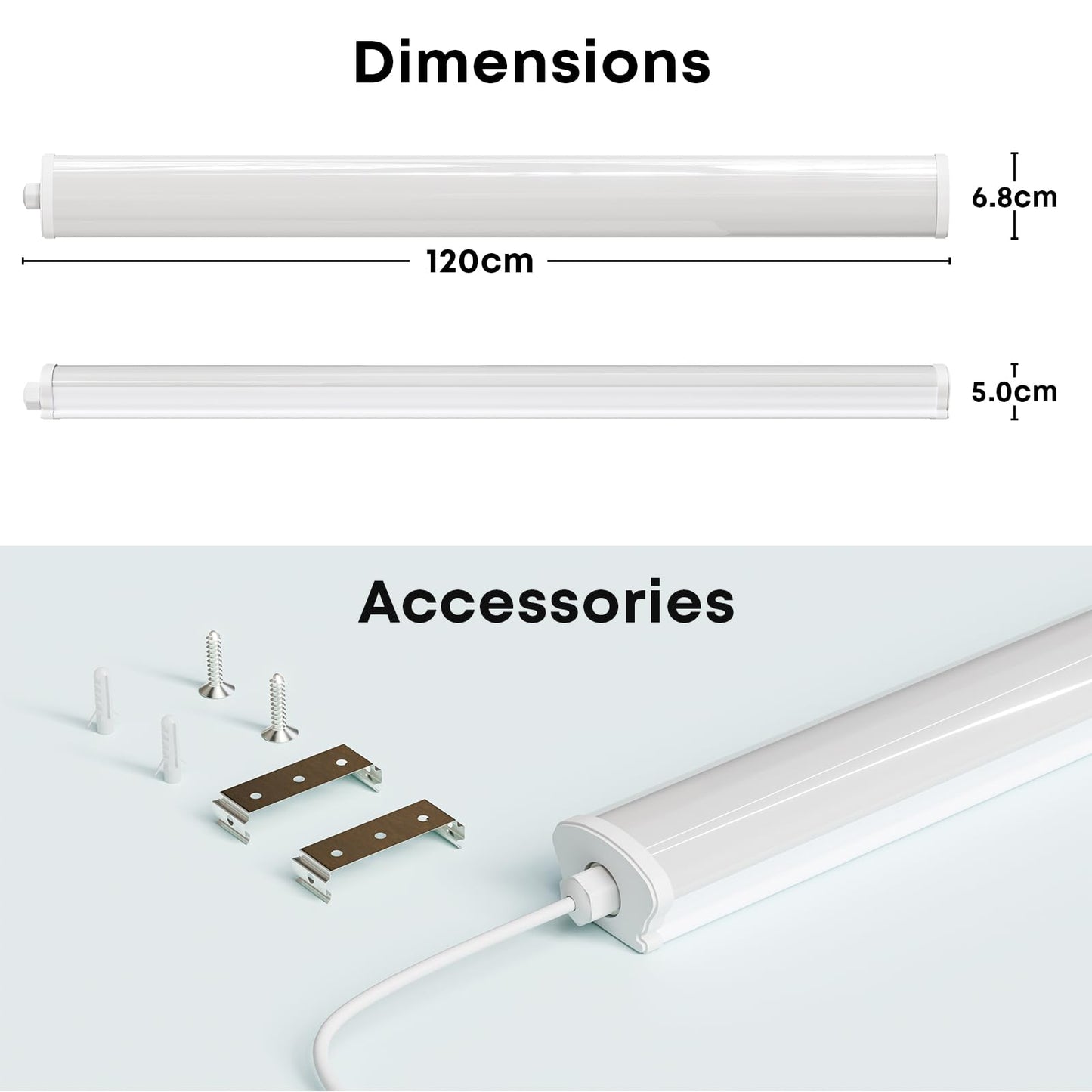 LQWELL LED Feuchtraumleuchte, LED Röhre 120x6.8x5cm IP65 Wasserfest, 36W 4050LM 4000K, Deckenleuchte Lange als Kellerleuchte, Wannenleuchte, Nassraumleuchte, Garagelampe, Werkstattlampe, 5 Stück