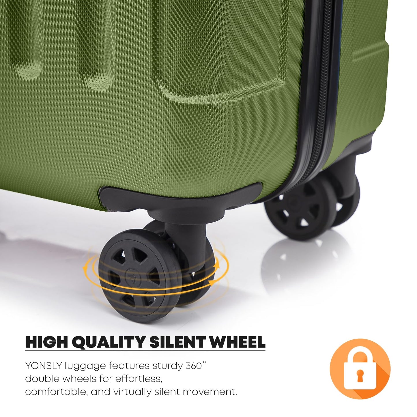 YONSLY® Suitcase Set, Trolley Suitcase, Carry-On Rolling Suitcase, Luggage Set with 360° Wheels, Hardside Luggage, Combination Lock, Soft Rubber Handle (4-Piece Set, S, M, L&XL)
