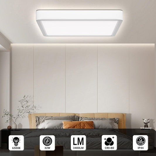 LQWELL® LED Ceiling Light, IP44 Waterproof Bathroom Light Square Flat 32W 6500K 3400LM Modern Simple Lamp Thin for Living Room Bathroom Bedroom Kitchen Balcony Basement Office, 400 * 25mm