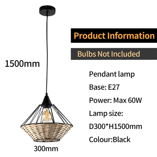 LQWELL® E27 Hanging Lamp Black, Retro Chandelier Pendant Light, Modern Height Adjustable Vertigo Lamp for Bedroom Living Room Dining Room Cafes Restaurant Bar Counter