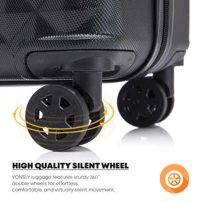 YONSLY® Suitcase Set, Trolley Travel Suitcase, Spinner Carry-on Luggage, Suitcase Set, Luggage Set with 360° Wheels, Hardshell Travel Suitcase, Combination Lock, Soft Rubber Handle (4-Piece Set, S,M,L&XL)