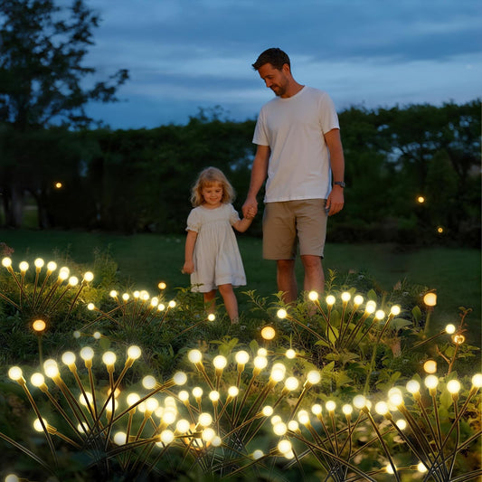 LQWELL Firefly Solarlampen für Außen Garten, 2 Stück 6 LED Glühwürmchen Solar Gartenleuchten, Wassserdicht Swinging Garten Lichter Warmweiß für Wegeleuchte Gras Terrasse Balkon Gehweg Deko
