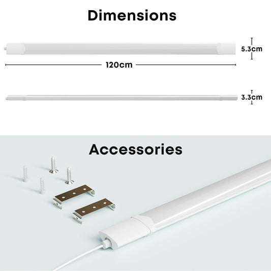 LQWELL LED Feuchtraumleuchte, LED Röhre 120x5.3x3.3cm IP65 Wasserfest, 36W 4050LM 4000K, Deckenleuchte Lange als Kellerleuchte, Wannenleuchte, Nassraumleuchte, Garagelampe, Werkstattlampe, 5 Stück
