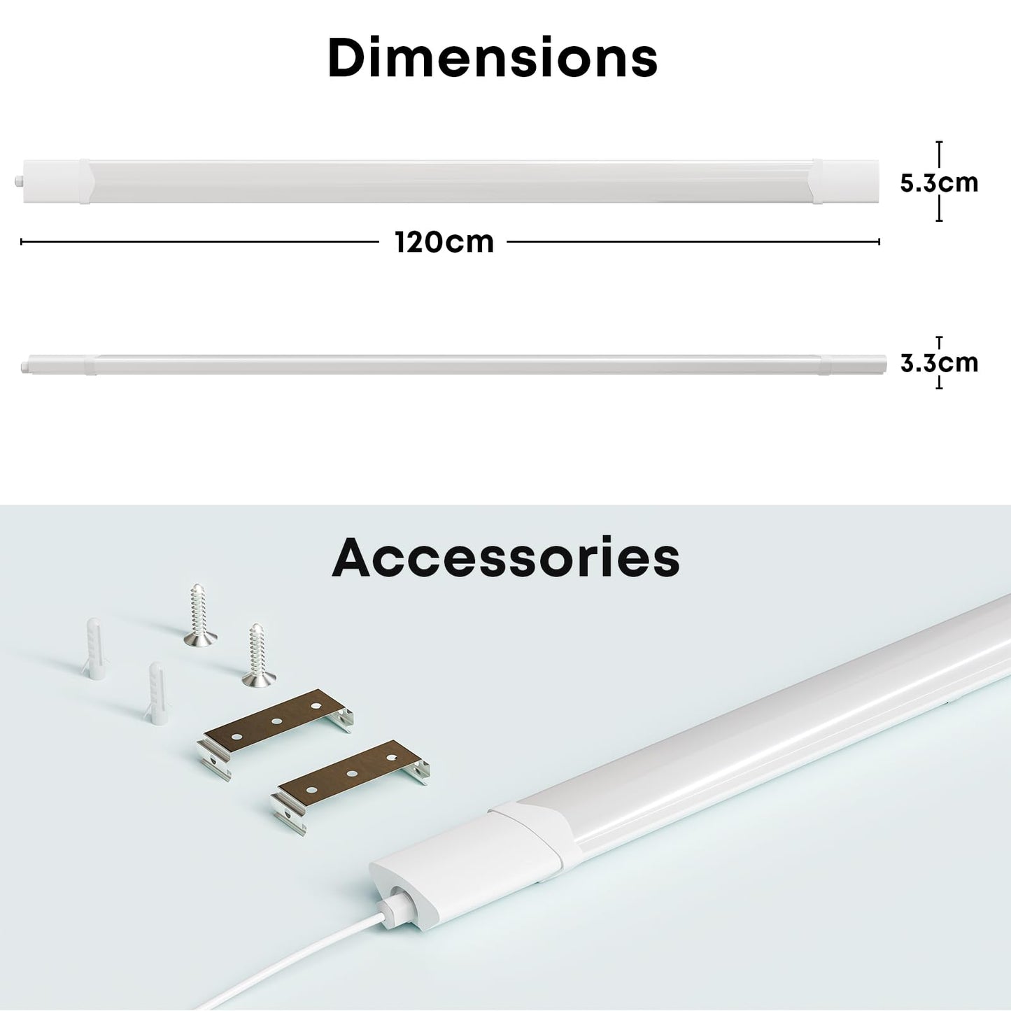 LQWELL® LED Moisture-Proof Light, LED Tube 120x5.3x3.3cm IP65 Waterproof, 36W 4050LM 4000K, Ceiling Light Long as Basement Light, Batten Light, Wet Room Light, Garage Lamp, Workshop Lamp, 5 Pieces