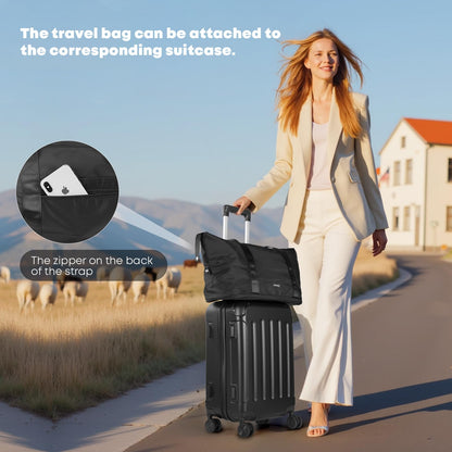 YONSLY® 4-Piece Luggage Set, Trolley Suitcase Set with 1 Travel Bag, 1 Toiletry Bag, Carry-On Rolling Suitcase with 4 Wheels, Hard-Shell, Size M with Combination Lock, Rubber Handle (S, M)