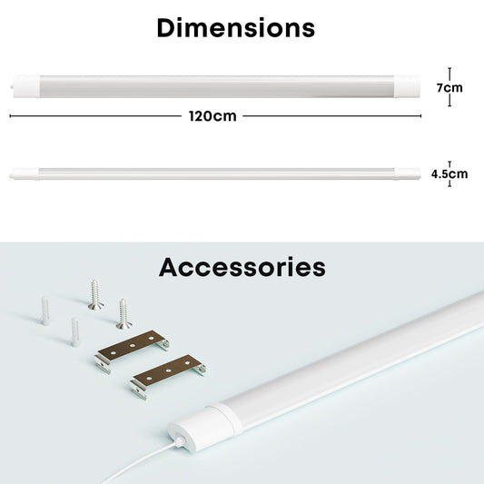 LQWELL LED Feuchtraumleuchte, LED Röhre 120x7x4.5cm IP65 Wasserfest, 36W 4050LM 4000K, Deckenleuchte Lange als Kellerleuchte, Wannenleuchte, Nassraumleuchte, Garagelampe, Werkstattlampe, 2 Stück