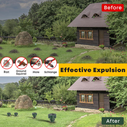 LQWELL® Solar Mole Repellent, 2 Pieces Vole Repellent, Gopher Repellent for the Garden, Ultrasonic Snake Repellent Lizard Repellent, Pest Control IP65 Waterproof for Lawn