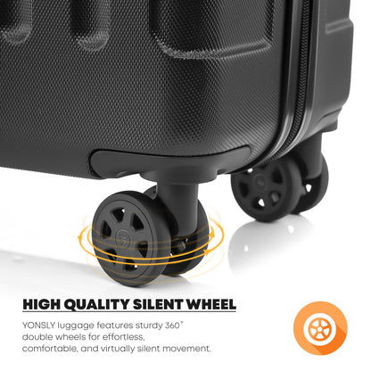 YONSLY® Suitcase Set, Trolley Travel Suitcase, Spinner Carry-on Luggage with 4 360° Wheels, Hard-Shell Travel Suitcase, Combination Lock, Soft Rubber Handle (2-piece set, S, M)