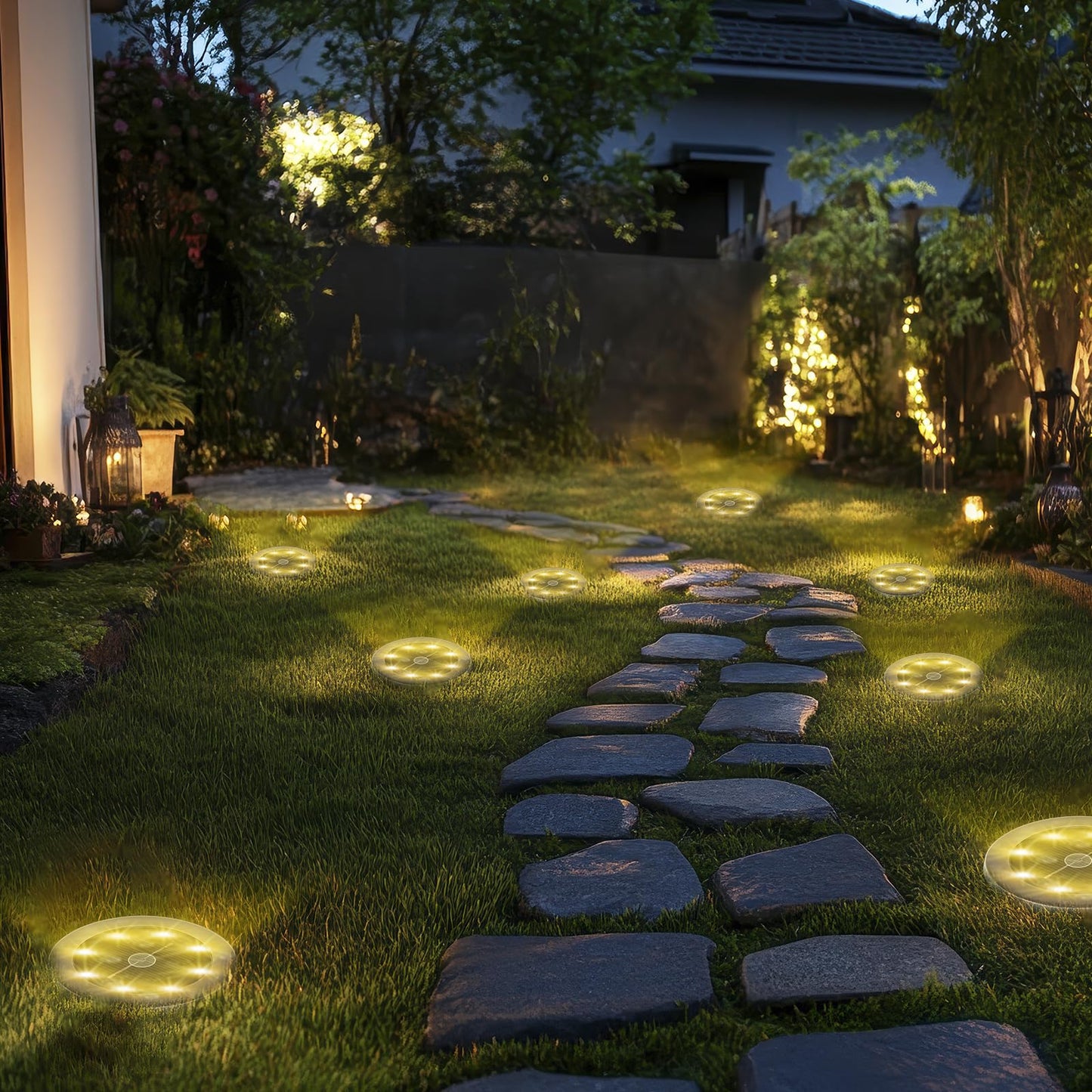 LQWELL® Solar Ground Lights, 8 Pack 8 LED Solar Lights for Outdoor Garden, Solar Garden Pathway Lights, IP65 Waterproof Warm White for Grass Paths Walkways Driveways Gardens