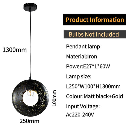LQWELL® LED Pendant Lamp Black Round, E27 Hanging Lamp Retro Chandelier Pendant Vertigo Lamp Height Adjustable for Dining Room Cafes Studio Bar Counter Bedroom Shopping Mall Decor