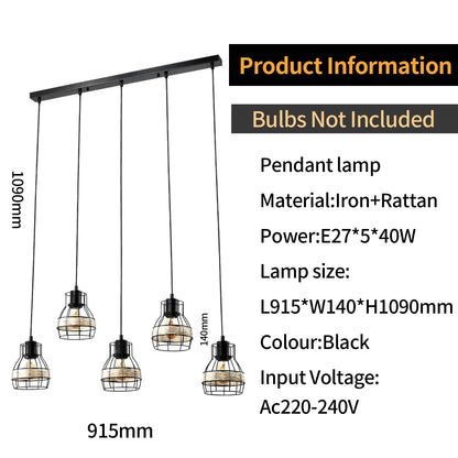LQWELL® pendant lamp E27 black, retro pendant lamp, modern chandelier, height-adjustable vertigo lamp for living room, bedroom, dining room, cafe, bar counter, restaurant