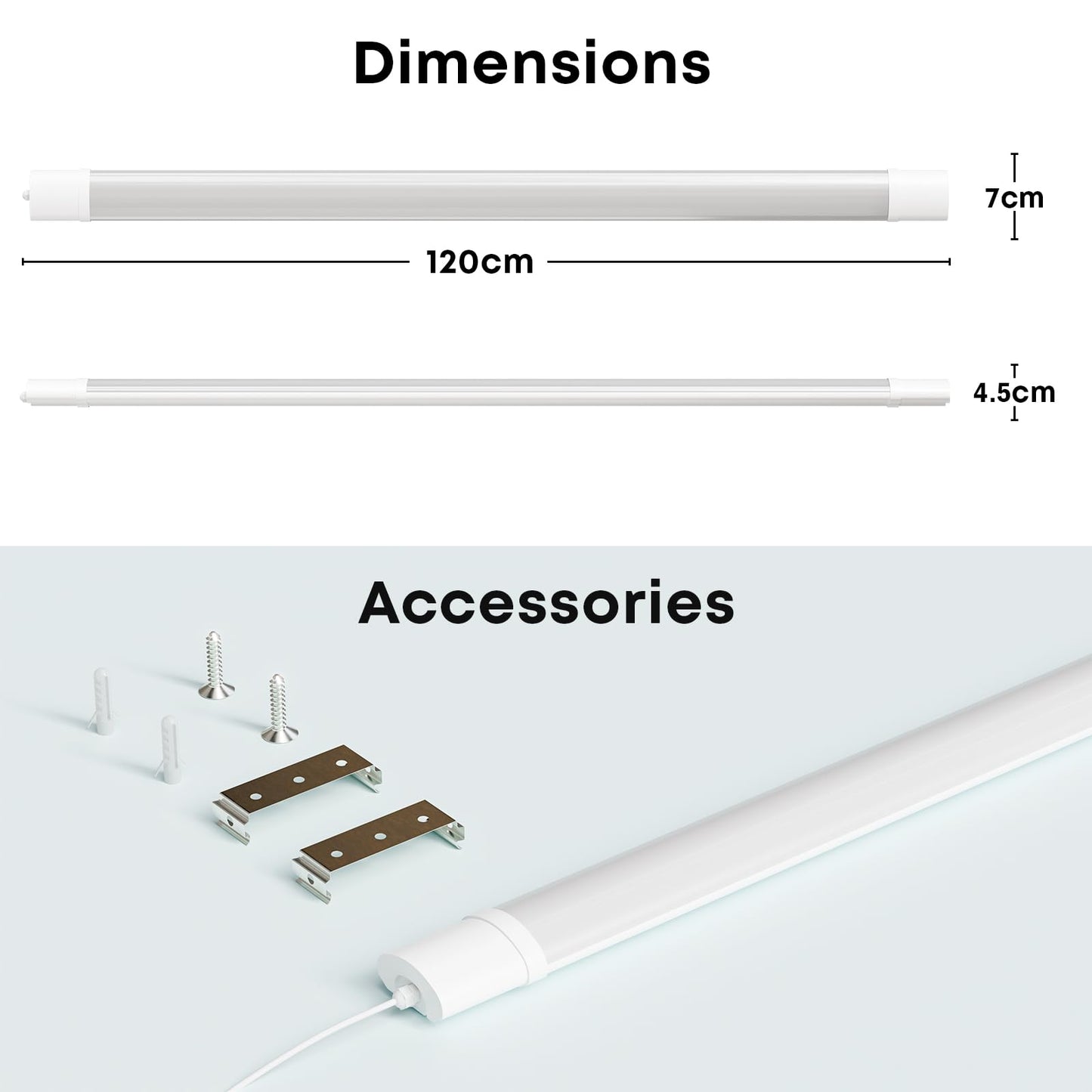 LQWELL® LED Moisture-Proof Light, LED Tube 120x7x4.5cm IP65 Waterproof, 36W 4050LM 4000K, Ceiling Light for Basements, Bathtub Areas, Wet Rooms, Garages, Workshops, 5 Pack