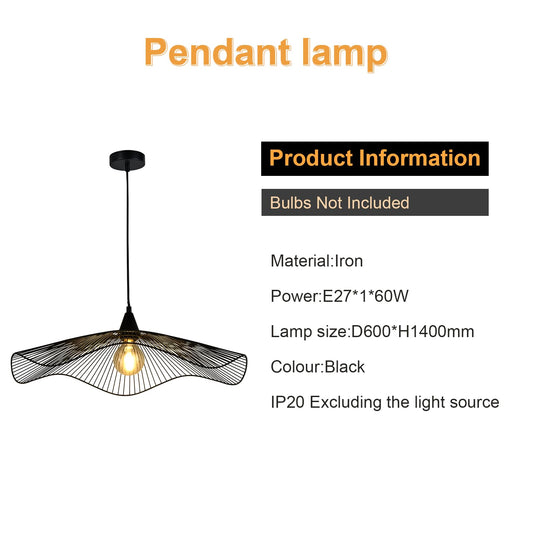 LQWELL® LED Pendant Lamp Black Hat Line, Retro Hanging Lamp E27 Vertigo Lamp Height Adjustable Chandelier for Living Room Bedroom Dining Room Cafes Studio Bar Counter Decor