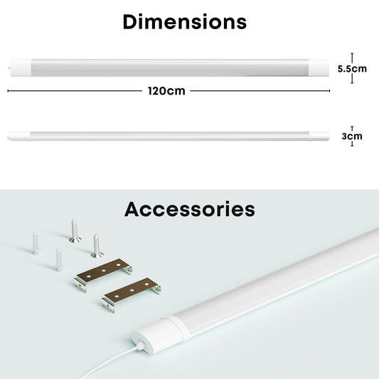 LQWELL LED Feuchtraumleuchte, LED Röhre 120x5.5x3cm IP65 Wasserfest, 24W 2700LM 4000K, Deckenleuchte Lange als Kellerleuchte, Wannenleuchte, Nassraumleuchte, Garagelampe, Werkstattlampe, 2 Stück
