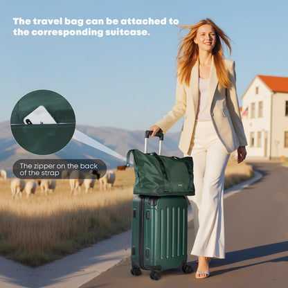 YONSLY® Reisetasche und Kulturbeutel Satz, Leichte Weekender mit Trolleyhülle, Erweiterbare, Doppellagiges, Wasserdichtes Oxford-Gewebe, Waschbar für Flugzeug Reise Gym Sport