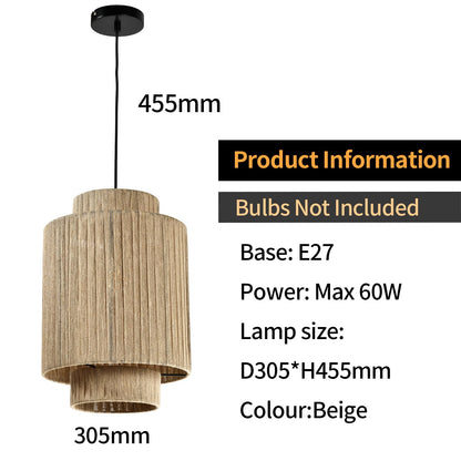 LQWELL® E27 Pendant Light Ceiling Lamp Chandelier, Retro Ceiling Light Pendant Lamp 1-Light, Linen Beige Chandelier for Living Room Bedroom Dining Room Bar Hotel Shop Studio Cafes