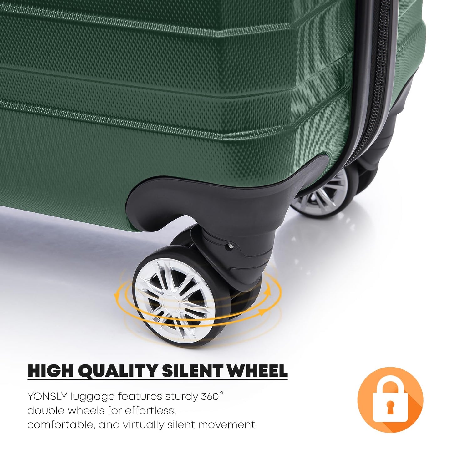 YONSLY® Travel Suitcase Trolley Rolling Luggage Carry-on Set, Suitcase Set, Luggage Set Hardside Travel Suitcase with 4 360° Spinner Wheels, Combination Lock, Soft Rubber Handle (3-Piece Set, M,L&XL)