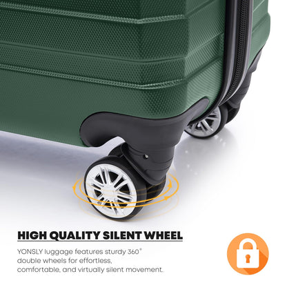 YONSLY® Travel Suitcase Trolley Rolling Luggage Carry-on Set, Suitcase Set, Luggage Set Hardside Travel Suitcase with 4 360° Spinner Wheels, Combination Lock, Soft Rubber Handle (3-Piece Set, M,L&XL)