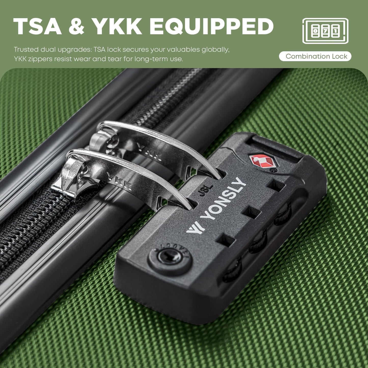 YONSLY® Premium Travel Suitcase TSA Lock, YKK Zipper Hardshell Suitcase Trolley Cabin Suitcase Rolling Suitcase Hand Luggage 4 Wheels