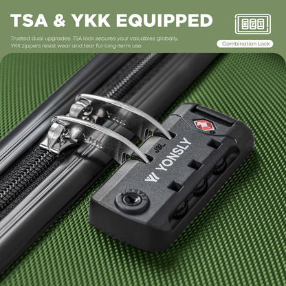 YONSLY® Premium Travel Suitcase TSA Lock, YKK Zipper Hardshell Suitcase Trolley Cabin Suitcase Rolling Suitcase Hand Luggage 4 Wheels