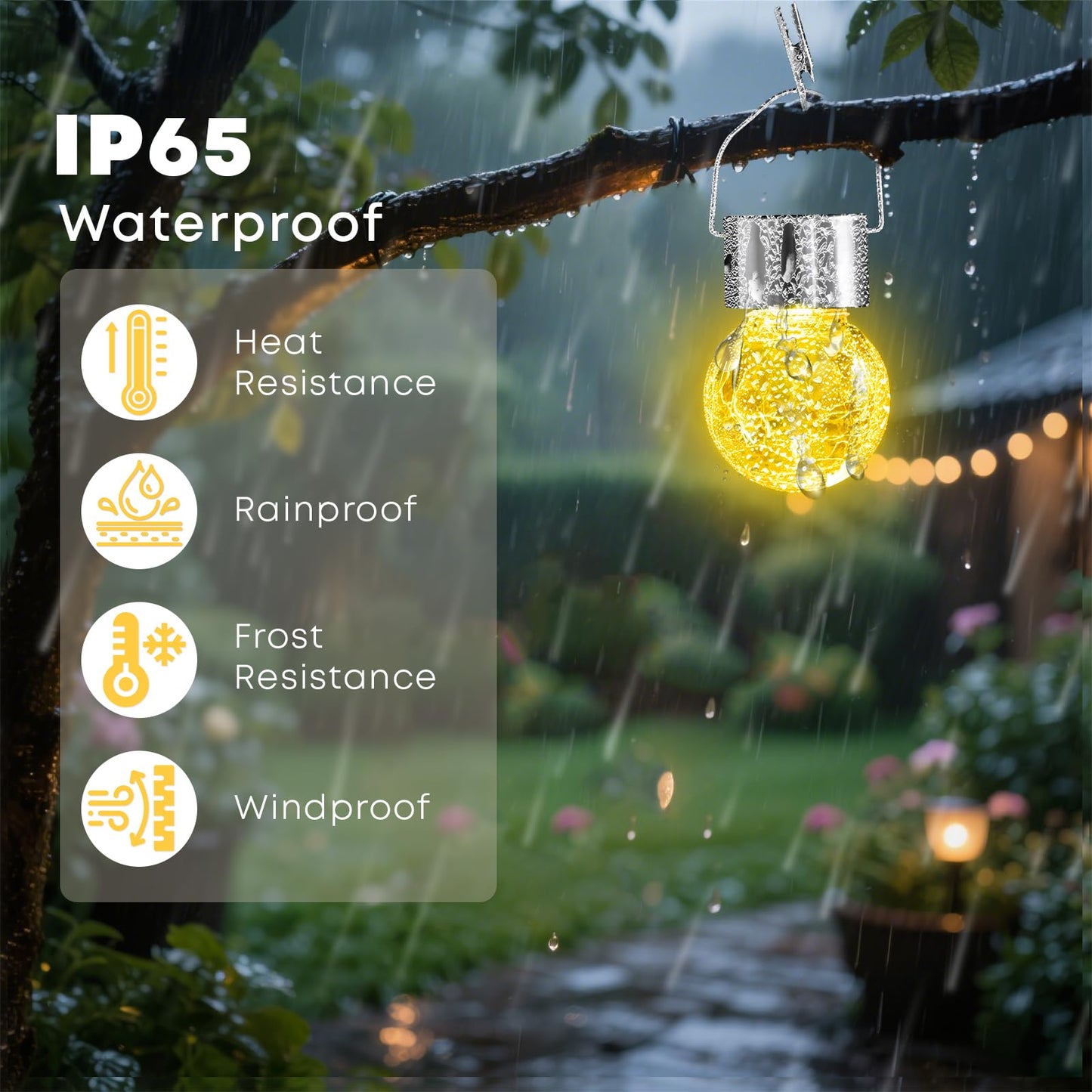 LQWELL® Solar Hanging Lights for Outdoors, 4 PCS Solar Outdoor Lights, Crackle Glass Ball Lantern Light, Waterproof, Multiple Colors, Cracked, Automatic Color Change for Party, Garden, Fence, Tree Decor
