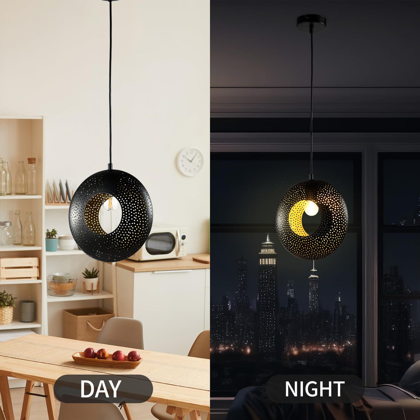 LQWELL® LED Pendant Lamp Black Round, E27 Hanging Lamp Retro Chandelier Pendant Vertigo Lamp Height Adjustable for Dining Room Cafes Studio Bar Counter Bedroom Shopping Mall Decor