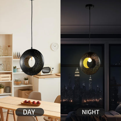 LQWELL® LED Pendant Lamp Black Round, E27 Hanging Lamp Retro Chandelier Pendant Vertigo Lamp Height Adjustable for Dining Room Cafes Studio Bar Counter Bedroom Shopping Mall Decor