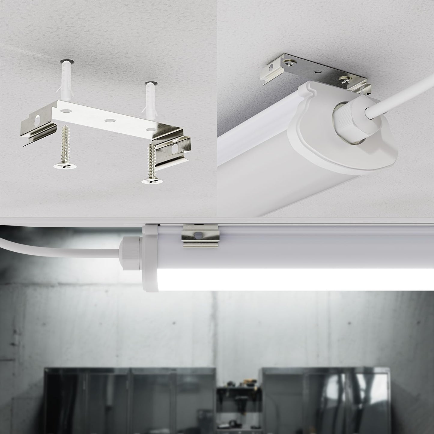 LQWELL® LED Moisture-proof Light, LED Tube 150x6.8x5cm IP65 Waterproof, 45W 5050LM 6500K, Ceiling Light Long for Basement Light, Batten Light, Wet Room Light, Garage Light, Workshop Light, 2 Pieces
