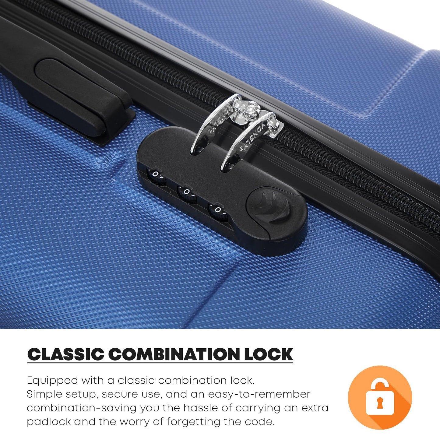 YONSLY® Suitcase, Trolley Travel Suitcase, Rolling Suitcase Carry-On with 4 360° Wheels, Hardshell Travel Suitcase, Combination Lock, Soft Rubber Handle