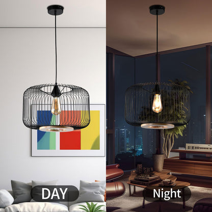 LQWELL® Pendant Lamp Black, Retro Hanging Lamp Pendant Light E27 Vertigo Lamp Height Adjustable Chandelier Max 60W for Dining Room Cafes Studio Bar Counter Bedroom Shopping Mall Decor