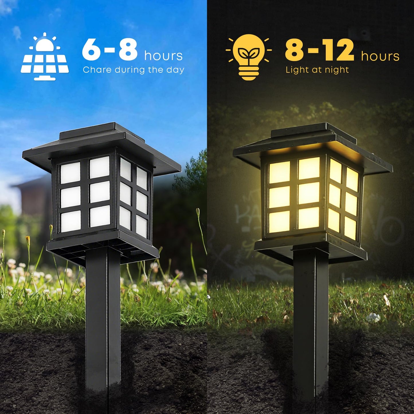 LQWELL® Solar Lights for Outdoor Garden, 8 Pieces Solar Garden Lights IP65 Waterproof, Retro Solar Lights, Warm White Decorative Pathway Lights, Vertical 37cm Height for Grass Patio Balcony Walkway
